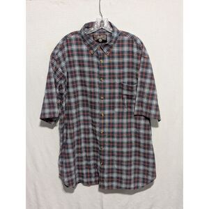 Duluth Trading Plaid Button Down Short Sleeve Shirt Men's Size XLT